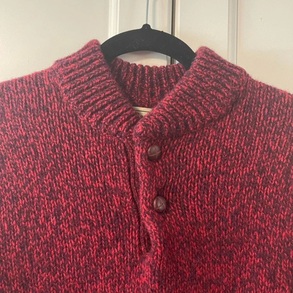 LL Bean Mens Lambswool Shawl Collar Sweater Red Marled Knit 285174 Small Regular